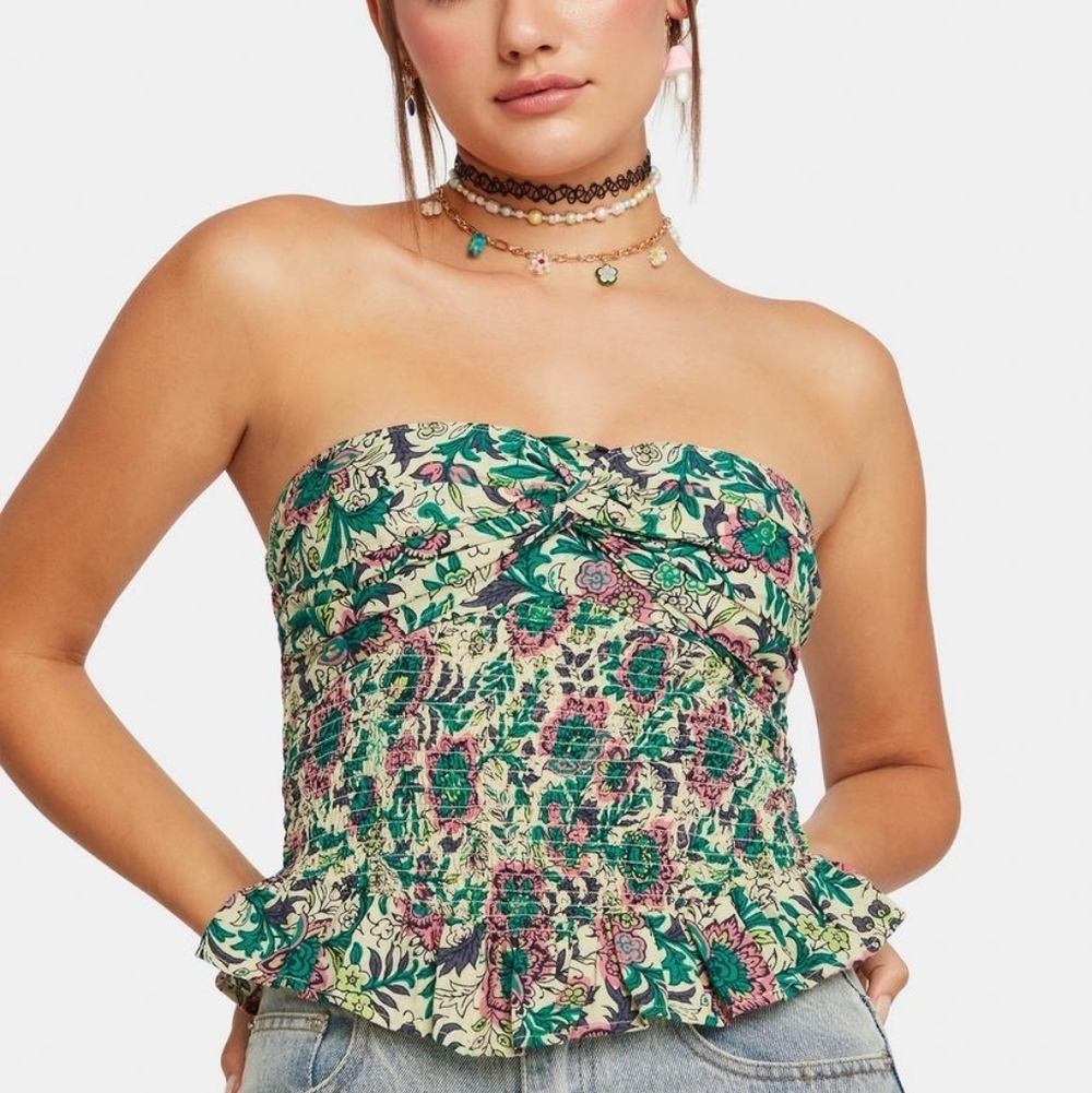 Free People “One More Time” Smocked Tube Top – Size Small, Floral Romantic